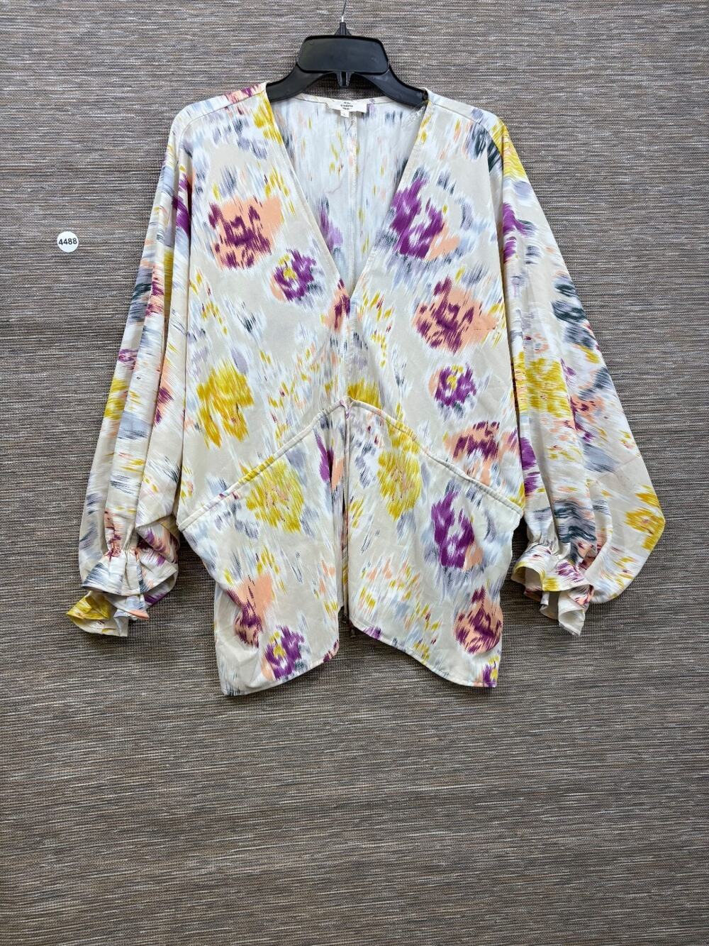 Entro Abstract Print V-Neck Tie Waist Blouse Top Women's Size L Multicolor Boho